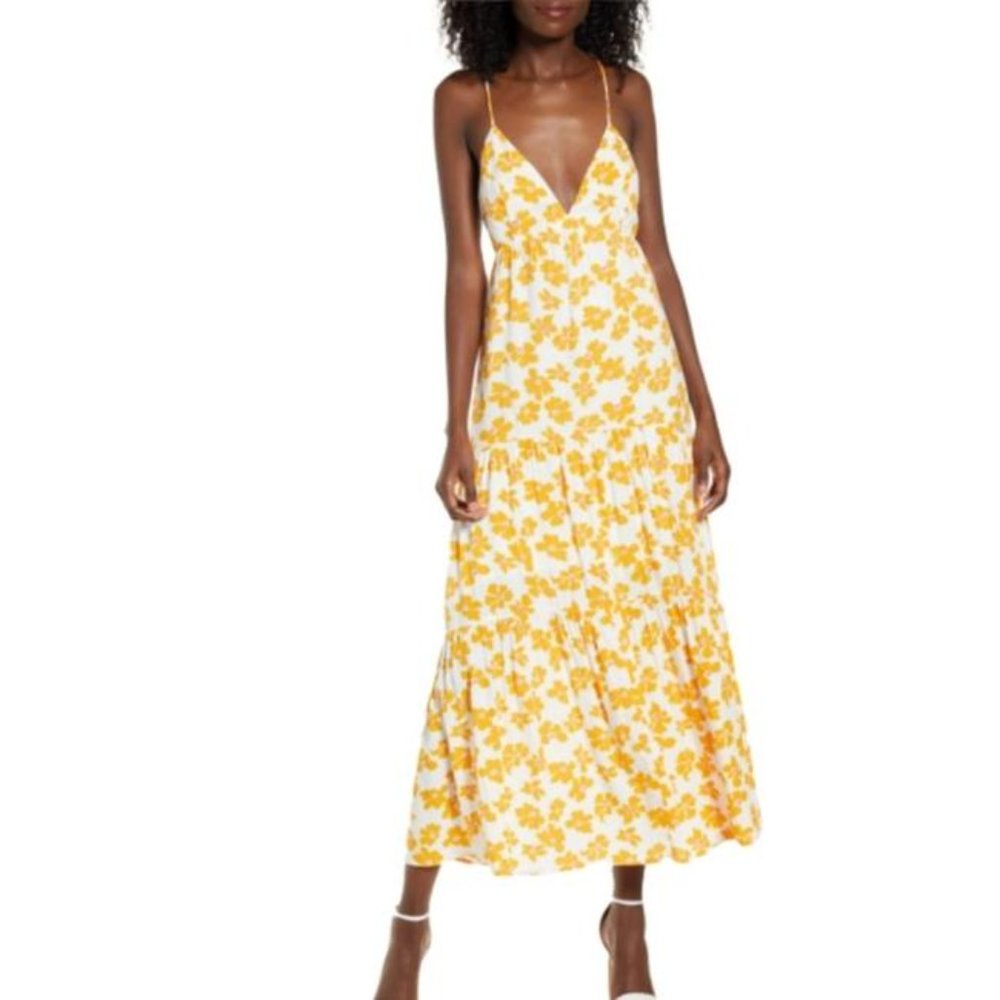COPY - All In Favor Strappy Tiered Yellow Flower Maxi Dress Size XL NWT
